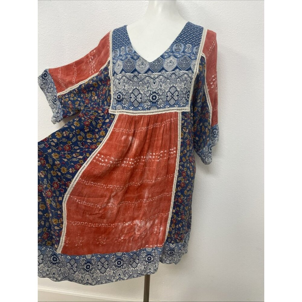 Sundance Dress Womens LG Blue Floral Embroidered Talulah Boho Peasant Tiered